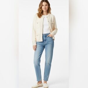 J.Crew Odette Sweater Lady Jacket Jewel Buttons Med‎ Alpaca Wool Ivory Preppy